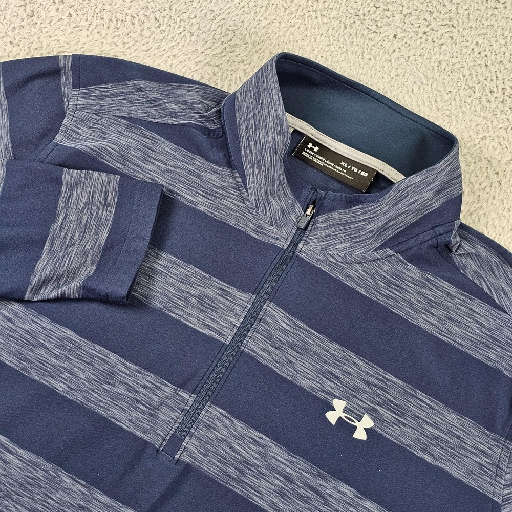 Under Armour Pullover Mens XL Blue Striped 1/4 Zip Loose Fit‎ Athletic 1302702